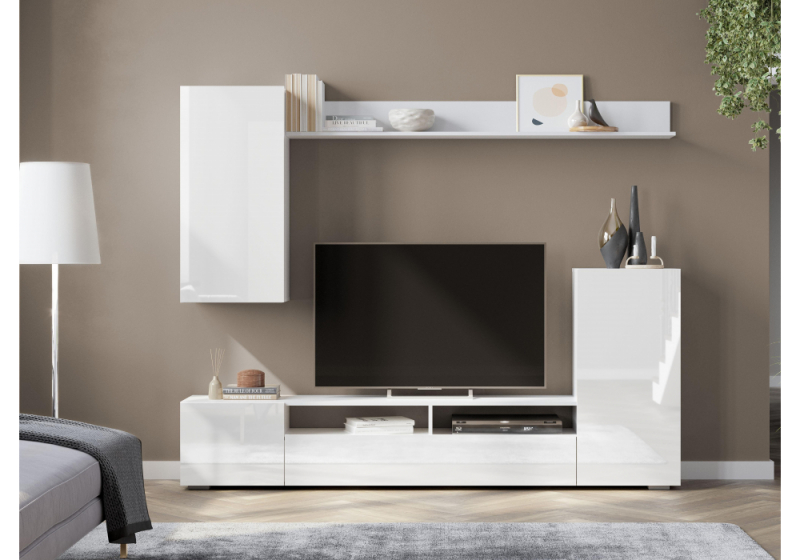 Готовая гостиная Oluwande белый / белый глянец (213x34,6x170). 